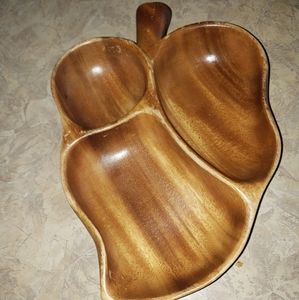 Vintage Monkey Pod Wood Leaf Tray Serving Dish 3 sections